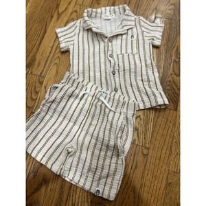 Rabbit + Bear Organic Cotton Striped Top & Shorts Set Sz 3T Fall Colors Unisex